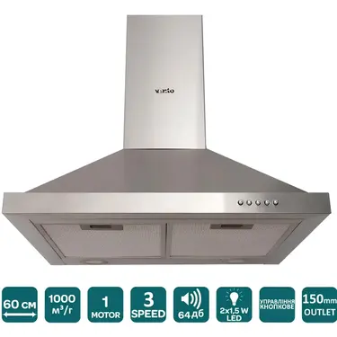 Витяжка Ventolux LAZIO 60 INOX (1000) LED